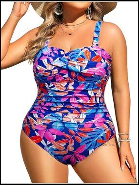 One Piece Swimsuit Ruched Tummy Control Plus Size Swimwear